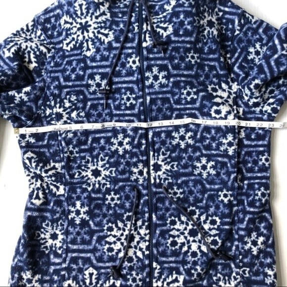 LL Bean Vintage USA Made Polartec Snowflake Fleece Hoodie Parka Jacket Blue - Picture 16 of 16